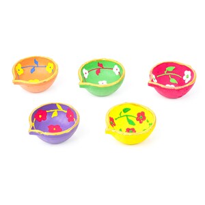 Handmade Phool Chitra Diya Set (12 pcs) with Cotton Wicks | Decorative Painted Clay Oil Lamps | Floral Diyas for Diwali, Pooja & Gifting