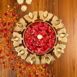 Decorative Lotus Urli Bowl (14 Inches) - Candle Holders, Diwali Decor, Festive Gifts, Office & Table Decor, Wedding Pooja | With Gift Box