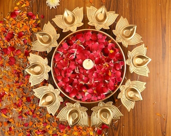Decorative Lotus Urli Bowl (14 Inches) - Candle Holders, Diwali Decor, Festive Gifts, Office & Table Decor, Wedding Pooja | With Gift Box