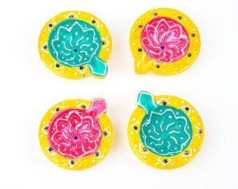 Traditional Handmade Clay Diya Wax Candle Holder Set of 4 – Decorative Earthen Tea Light Lamps for Festivals and Home Decor