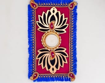 Lotus Tealight Holder – Handcrafted Decorative Diya Mat with Velvet Base and Beads | Tea Light Candle Holder for Diwali, Pooja & Home Décor