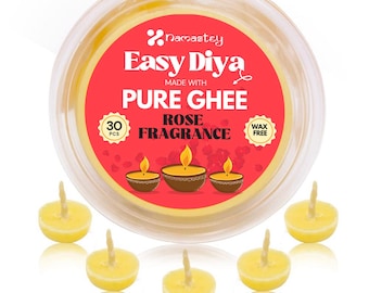Pure Ghee Rose Fragrance Wicks – 30 Wax-Free Ghee Wicks for Pooja | 100% Natural Batti for Spiritual Rituals