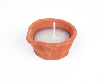 Handmade Plain Clay Diya with Wax - Pack of 6 - Traditional Diwali Lamps for Home Decoration and Festive Lighting