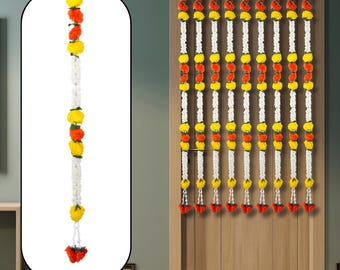 Traditionelle künstliche Blumengirlanden in Orange, Gelb und Weiß 2er-Set - Ringelblume und Jasmin für Indianerfeste, Puja und Türhänger