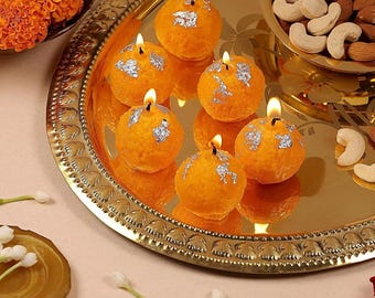 Ladoo Candle Set of 6 - For Pooja Diwali Navaratri Home Decor Diwali Decoration | Indian Sweet | Festive| Handmade Eco-Friendly |Diwali Diya