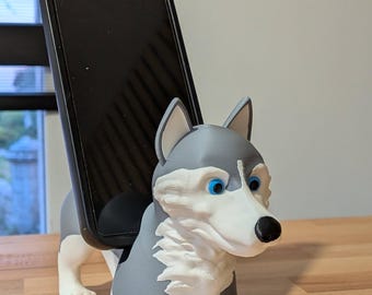 Husky dog phone stand STL file (mono-color and multi-color versions included) desktop decoration