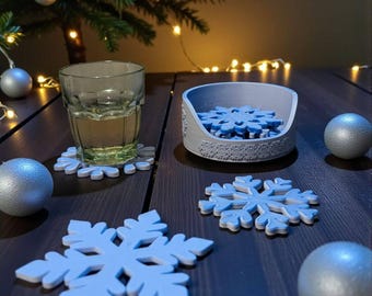Snowflake Coasters + Storage Stand STL File | Set of 8 Coasters 3D Print | Christmas Table Decor | No Supports