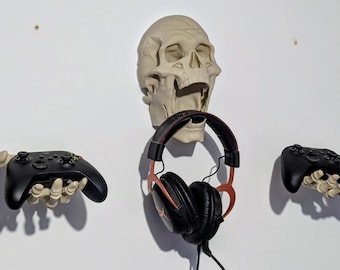 STL files wall mount controller, 3D printing, gamer headset holder, Halloween decoration, skeleton skull
