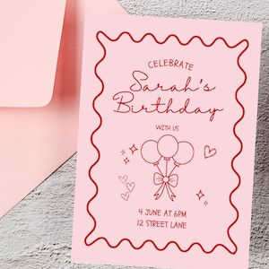 Editable Pink and Red Swirly Invitation