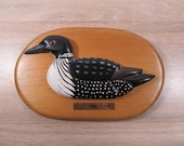 1 2 Wood Loon decoy on wood wall mount board- Signed- vintage, nice condition, one of a kind-FREE SHIPPING