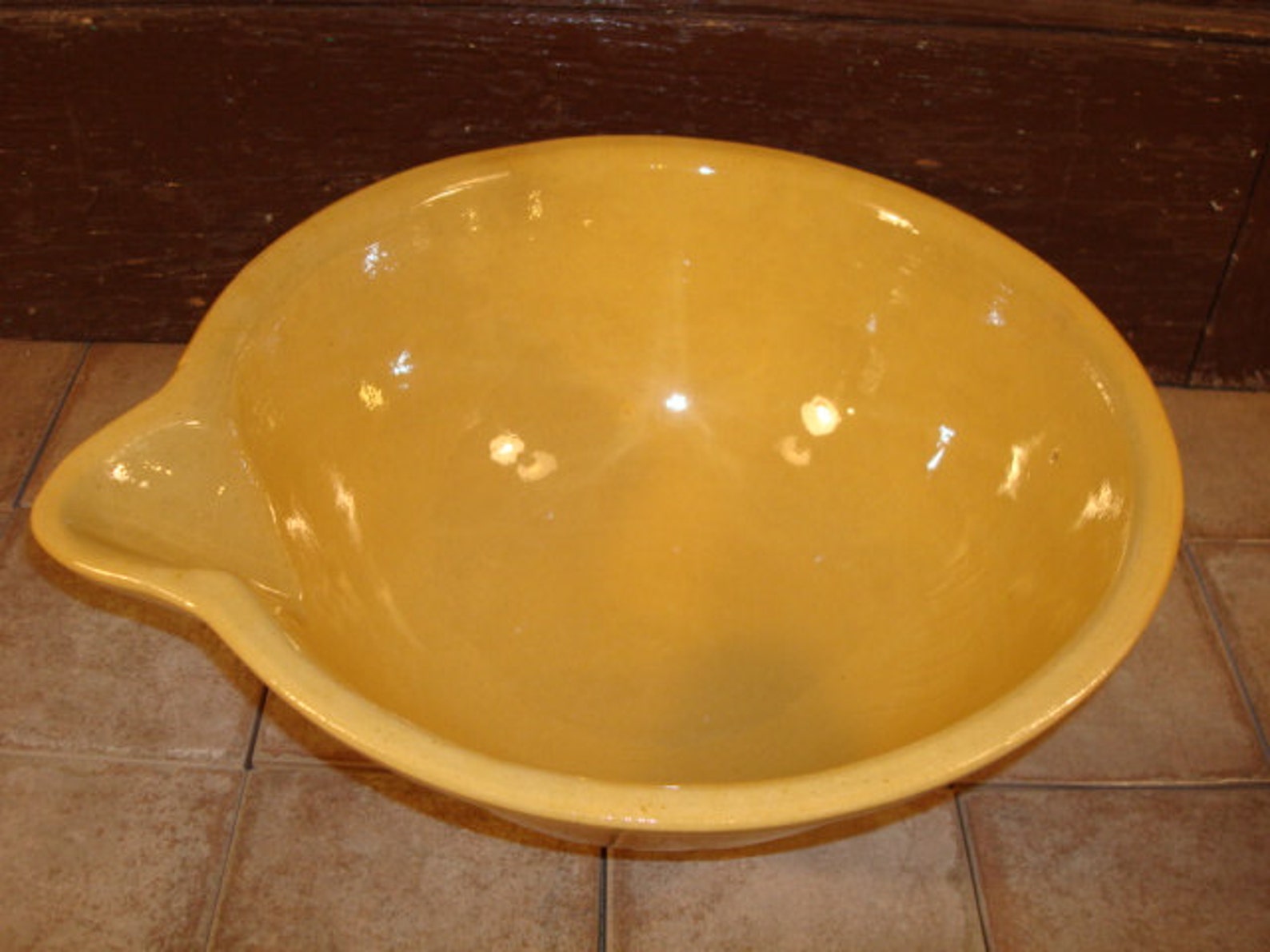 Very large yellowware yellow ware batter bowl with built in Etsy