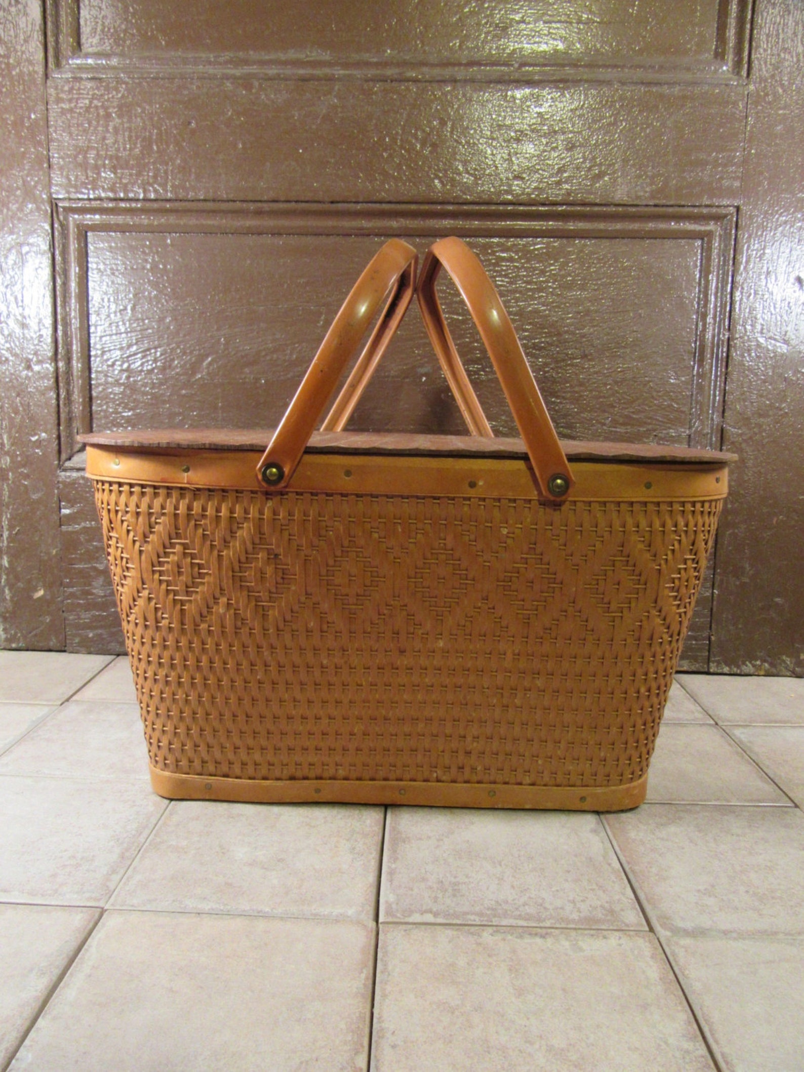 Nice vintage Red Man Basket brand picnic basket with hinged Etsy