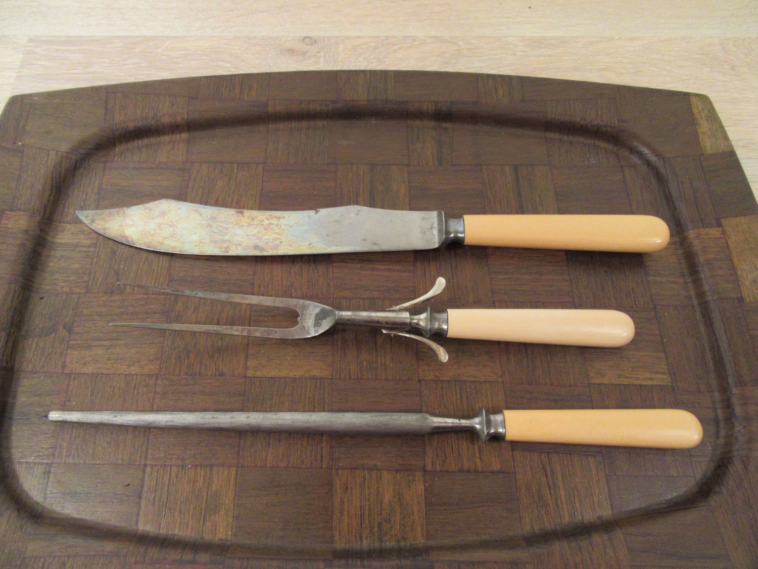 3 piece bone handle carving set 1834 Russel & Co Green River Etsy