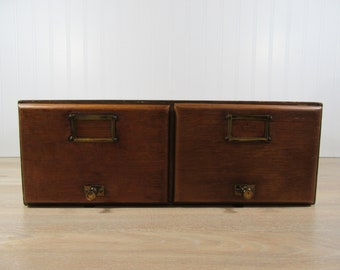 Old 2 drawer wood library card catalogue file box- solid, beautiful, functional, card box, wood box