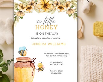 A Little Honey Is On The Way Invitation, Gender Neutral Baby Shower Invite, Bee Baby Shower Invitation,Sweet as Can Bee Baby Invitation