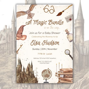 Wizard Baby Shower Invitation, Witches & Wizards Baby Shower Invite, Vintage Boy Girl Baby Shower Party Invitation, Magic School of Wizardry