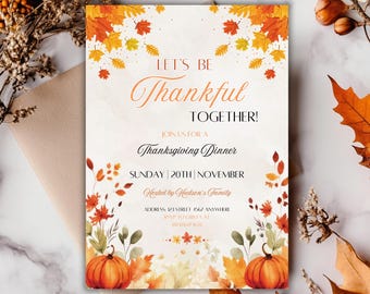 Friendsgiving Invitation, Thanksgiving Dinner Invitation, Let's Gather Invite, Fall Autumn Pumpkins, Let's Give Thank Invite, Pumpkin invite
