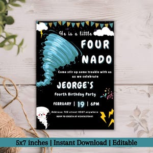 Editable Fournado Birthday Party Invitation Template, Strom Birthday Invite, Twister Birthday Invite, Tornado Party, Fourth Birthday Invite