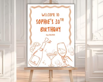 Spritz Birthday Welcome Sign, Text Editable Cocktail Party Sign, Orange Pink Citrus Birthday Decor, Spring Summer Italian Party Decoration