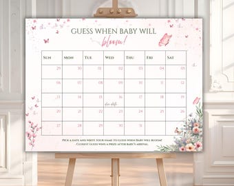 Editable Baby Shower Due Date Calendar Template, Floral Baby Shower Calendar, Spring Wildflower Baby Party Printable, Baby In Bloom Theme