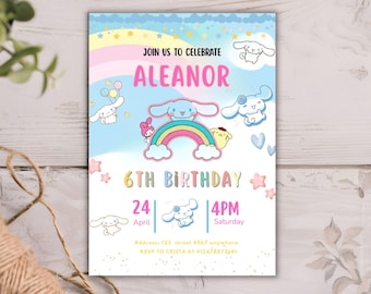 Kawaii Cat Birthday Party Invitation Template, Editable Cat Birthday Invitation, Kitten Birthday Invite, Pet invitation, Girl Pink Birthday
