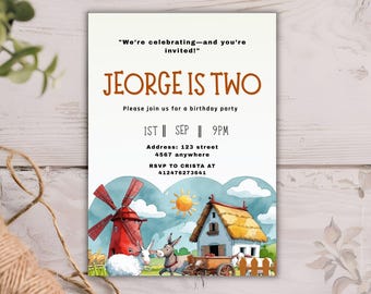 Farm Birthday Invitation, Customizable Farm Animals Invite, Ranch Kids Party Invitation Printable, 5x7 Canva Template Digital Download