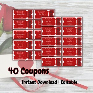 Bearbeitbarer Valentinstag-Coupon, Valentinstag-Karte, Valentinstag-Gutschein, Valentinstag-Veranstaltungsticket-Vorlage, Valentinstag-Einladung zum Ausdrucken