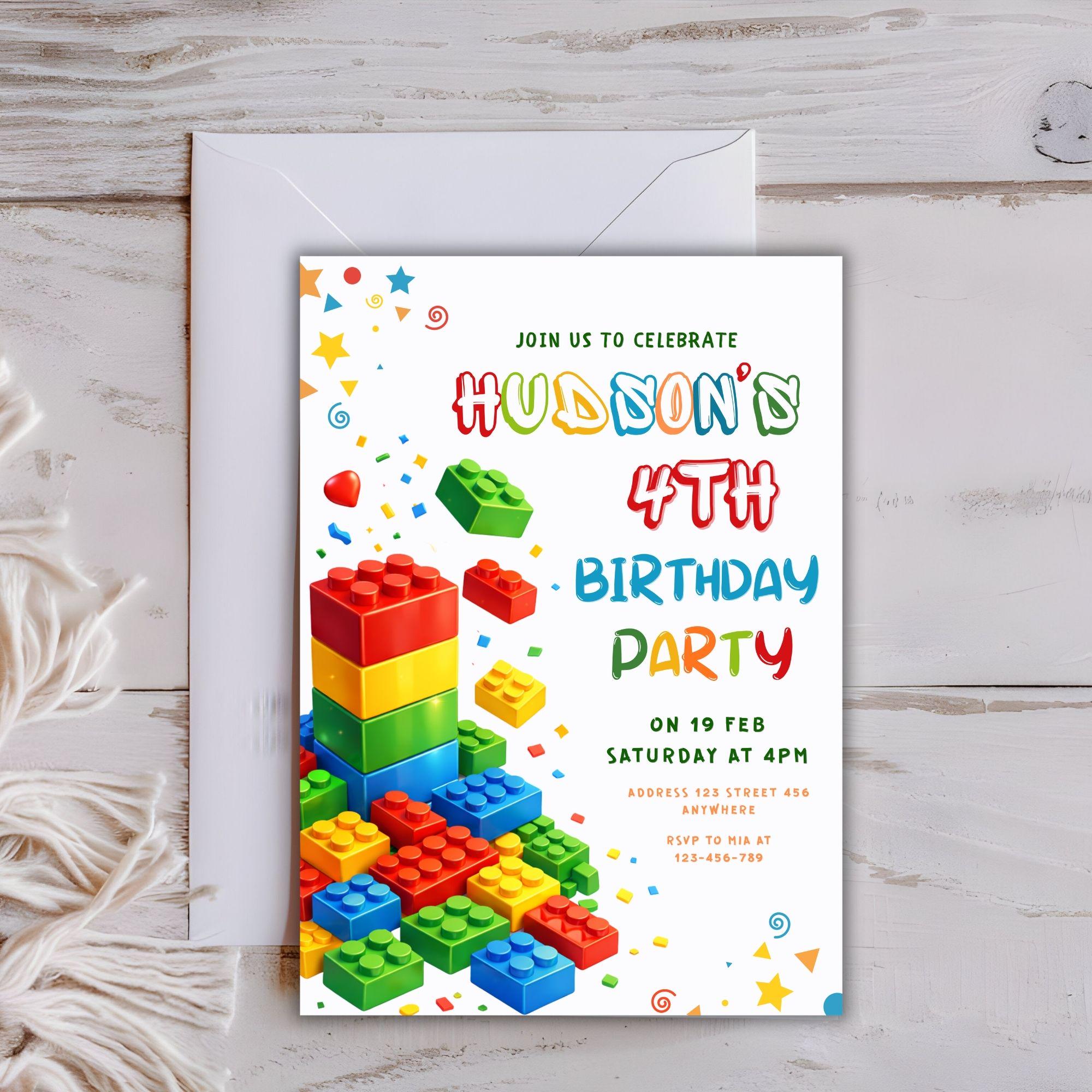 Invitation Block Design Editable Building Blocks Birthday Invitation Template, Colorful Block ...
