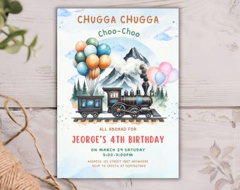 Customizable Train-Themed Birthday Invitation Template | Fun Choo Choo Party Invite for All Ages | DIY Printable Canva Template | 5x7 Inches
