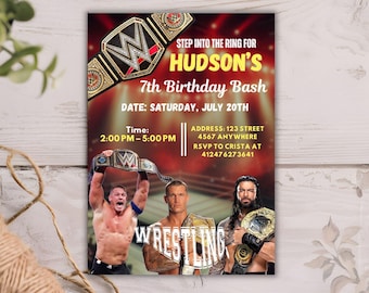 Wrestling Geburtstagseinladung Vorlage | Bearbeitbare Jungen-Party einladen | Kampf Thema Printable | 5x7 Digitaler Download | Kinder Wrestling Party