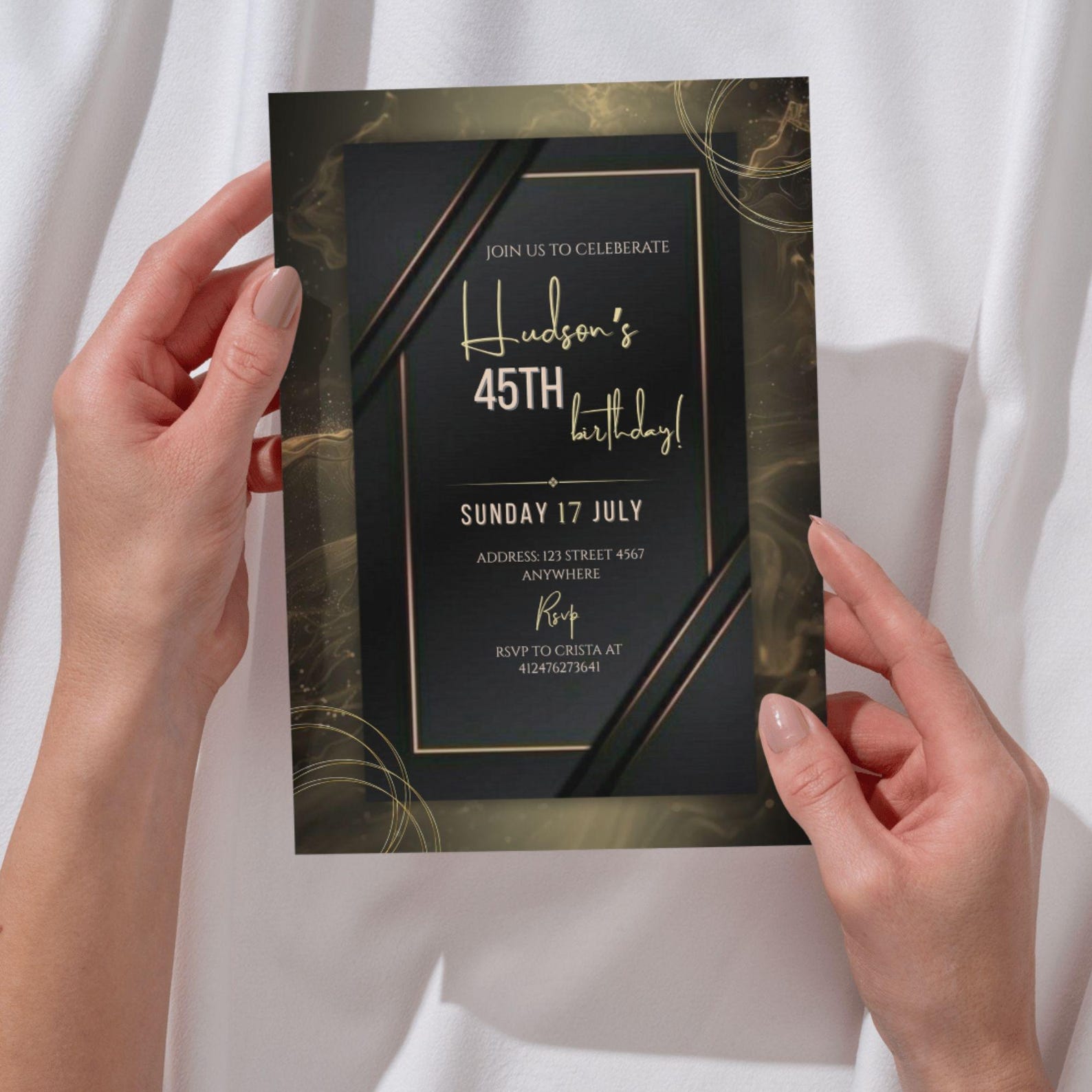 Editable Black and Gold Birthday Invitation | Luxury Marble Party ...