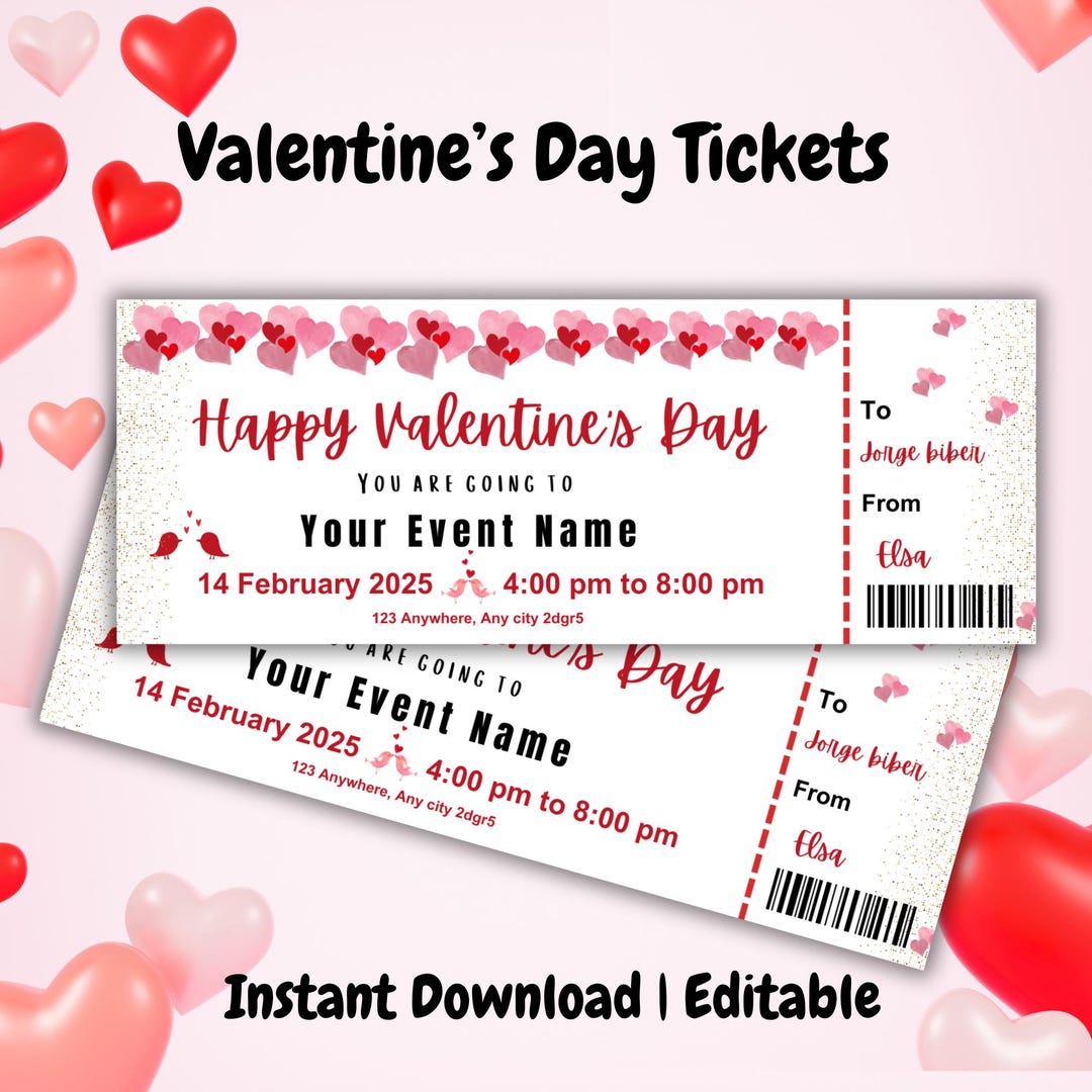 Valentine's Day Ticket, Editable Valentine Coupon, Valentine Voucher ...