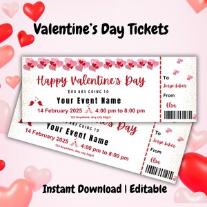 Valentinstag Ticket, bearbeitbarer Valentinstag Coupon, Valentinstag Gutschein, Valentinstag Event Ticket Vorlage, Valentinstag Einladung zum Ausdrucken