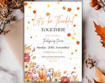 Friendsgiving Invitation, Thanksgiving Dinner Invitation, Let's Gather Invite, Fall Autumn Pumpkins, Let's Give Thank Invite, Pumpkin invite