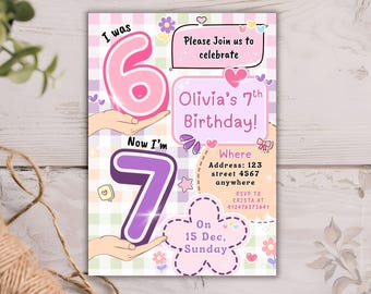 Girls 6 to 7 Birthday Invitation | Funny Six Seven Meme Party Invite | Editable Kids Birthday Template | Printable Digital Download