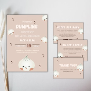 Onze kleine knoedel is onderweg babyshowerset, kleine bol babyshoweruitnodigingsbundel, bewerkbare sjabloon voor babyshoweruitnodiging