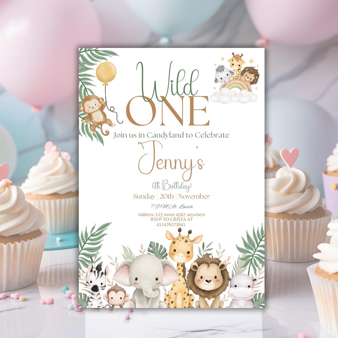 EDITABLE Safari Birthday Invitation, Wild One 1st Birthday Invite ...
