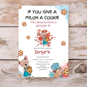 Mouse Cookie Birthday Invite, Book Theme Birthday Invitation, Literary Birthday, If You Give a Mouse a Cookie birthday, Moose Theme Invite