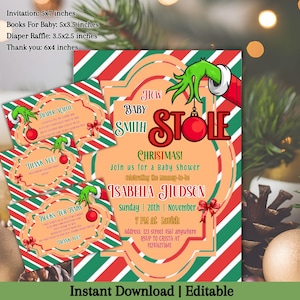 Ensemble d'invitations de baby shower de Noël, un peu qui est dû Invitation de baby shower, Grinchmas invite baby shower, bébé volé Noël, instantané