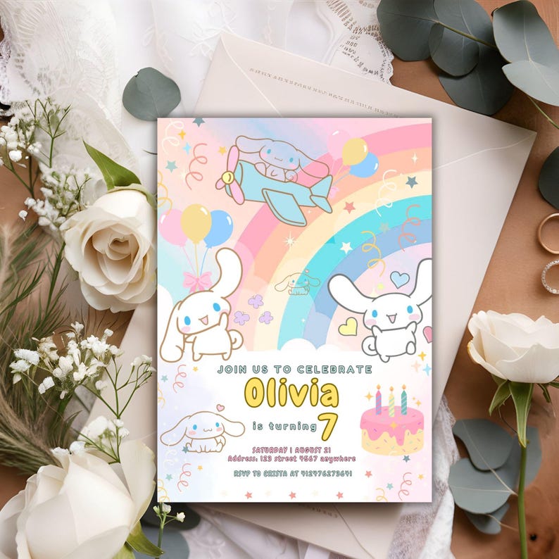 Paw-ty birthday invite with playful rainbow cat graphics and editable text for a vibrant kids’ celebration.