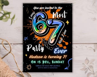 Invitación para fiesta de cumpleaños de niños de 6 a 7 años / Divertida invitación estilo meme de seis y siete / Plantilla editable de cumpleaños para niños de 5x7 / Descarga digital imprimible