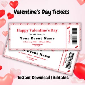 Valentinstag Ticket, bearbeitbarer Valentinstag Coupon, Valentinstag Gutschein, Valentinstag Event Ticket Vorlage, Valentinstag Einladung zum Ausdrucken