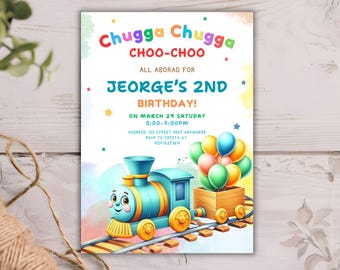 Customizable Train-Themed Birthday Invitation Template | Fun Choo Choo Party Invite for All Ages | DIY Printable Canva Template | 5x7 Inches