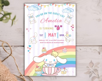 Kawaii Cat Birthday Party Invitation Template, Editable Cat Birthday Invitation, Kitten Birthday Invite, Pet invitation, Girl Pink Birthday