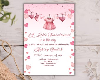 A Little Sweetheart Baby Shower Invitation, Valentine Baby Shower Invitation, Heart Baby Shower Invite, Girl Baby Shower
