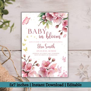 Editable Baby in Bloom Baby Shower Invitation, Wildflower Theme Invite, Floral Spring Baby Shower Template, Digital Download