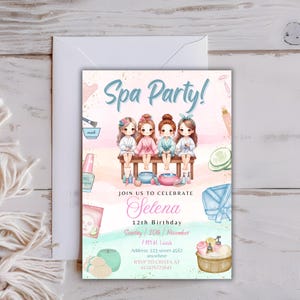 Spa Party Birthday Invitation, Spa Party Invite, Sleepover Pamper Party Invite Template, Tween Manicure & Pedicure Birthday,Glitz Glam Girls