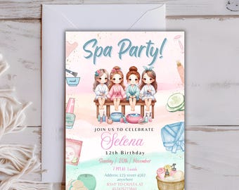 Spa Party Birthday Invitation, Spa Party Invite, Sleepover Pamper Party Invite Template, Tween Manicure & Pedicure Birthday,Glitz Glam Girls
