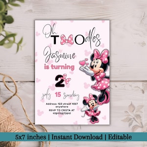 Invitation modifiable pour le 2e anniversaire Oh TWOdles | Invitation de fête de souris bohème | Modèle numérique pour le deuxième anniversaire | Faire-part imprimable sur toile 5 x 7