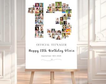 Modèle de collage photo pour 13e anniversaire, panneau de bienvenue pour 13e anniversaire, jalon photo neutre pour le 13e anniversaire, affiche Look Who&#39;s 13 Bdy